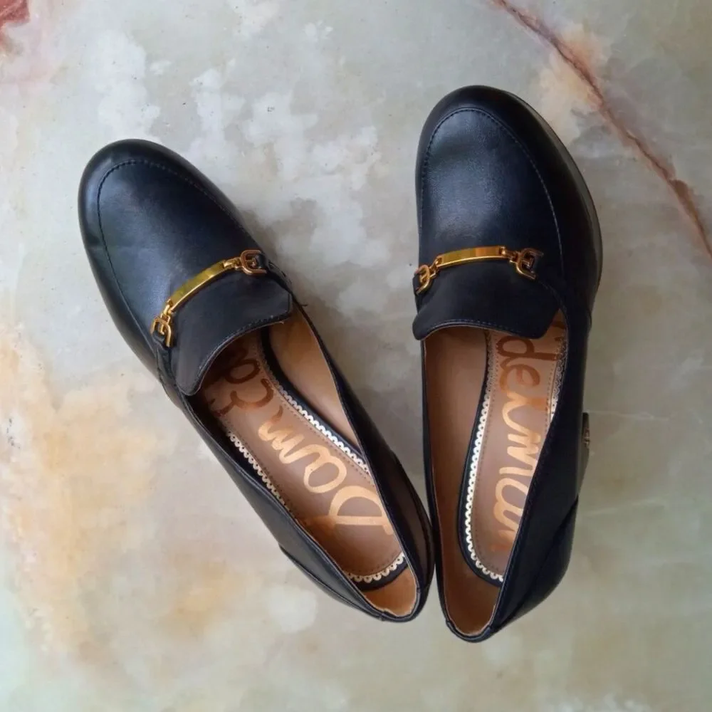 Sam Edelman Aurelie Black Leather Platform Heel Chunky Bit Loafer Size 8